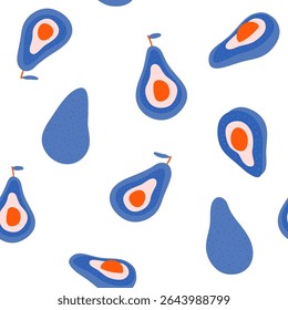 Cartoon abacate sem emenda padrão. Design abstrato com abacate. Fundo de vetor de textura de abacate bonito