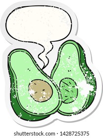 aguacate de caricatura con burbuja de habla angustiado viejo pegatina