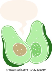 Cartoon avocado mit Sprachblase im Retro-Stil