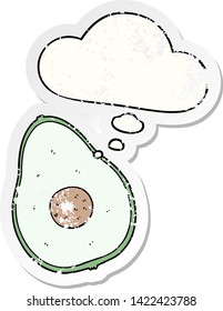 aguacate de caricatura con burbuja de pensamiento como pegatina gastada angustiada