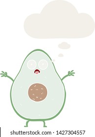 cartoon avocado with thought bubble in retro style