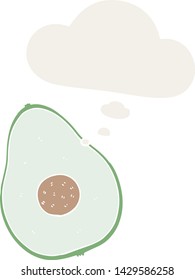 cartoon avocado with thought bubble in retro style