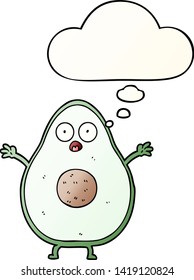 Cartoon avocado mit Gedankenblase im sanften Farbverlauf-Stil