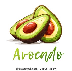 Cartoon Avocado Vector Icon. Colorful avocado illustration isolated on white background for any healthy food or diet-themed design project. The bright green avocado in a simple and cheerful art style