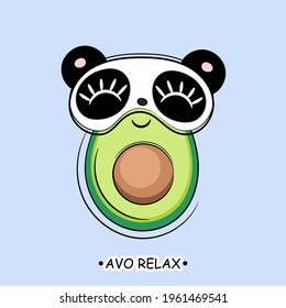 Cartoon avocado wearing a sleep mask. Cute avocado. Funny fruit. Kawaii vector illustration