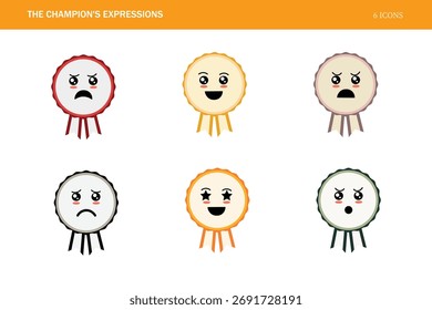 Premios de dibujos animados y rosetas con diferentes emociones Icon Set