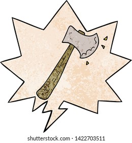 cartoon axe with speech bubble in retro texture style