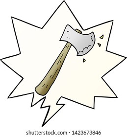 cartoon axe with speech bubble in smooth gradient style