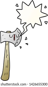 cartoon axe with speech bubble in smooth gradient style