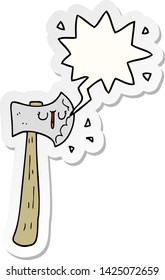 cartoon axe with speech bubble sticker