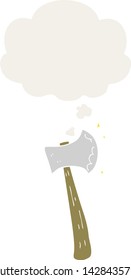 cartoon axe with thought bubble in retro style