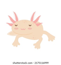 cartoon axolotl swimming on white background