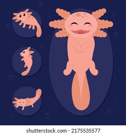 cartoon axolotls icon set design
