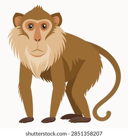 Cartoon baboon monkey standing, side view. Perfect for kids books or tropical themed designs. Vector illustration isolated on white background. 