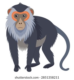 Cartoon baboon monkey standing, side view. Vector illustration  isolated on white background.