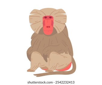 Cartoon baboon in a relaxed, seated position. Perfect for zoo visuals, wildlife education, and animal illustrations for nature projects. Vector illustration isolated on white background.