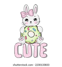 Cartoon baby animal girl Bunny print with slogan Cute
