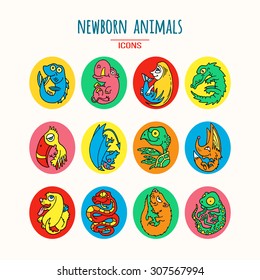 Cartoon baby animals. Vector icons