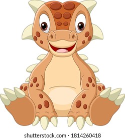 Cartoon Baby Ankylosaurus Dinosaur Sitting