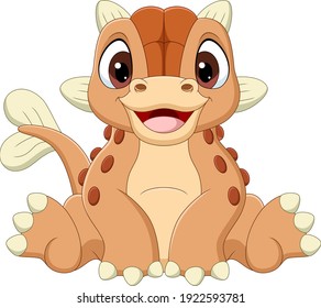 Cartoon baby ankylosaurus dinosaur sitting