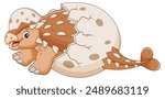 Cartoon Baby Ankylosaurus Hatching From Egg. Animal Nature Icon Concept Isolated Premium Vector. Vector Illustration