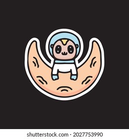 cartoon baby astronaut hanging on the moon. kawaii style.