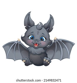 Cartoon baby bat illustration. Cute forest animal, isolated on white background.