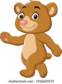 Cartoon baby bear walking on white background