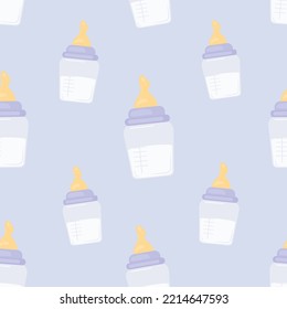 Cartoon Baby Bottles Seamless Pattern For Newborn Fabric, Card Or Print Material.