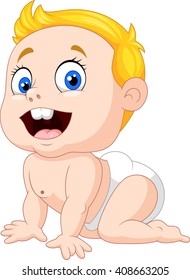 Cartoon baby boy crawling