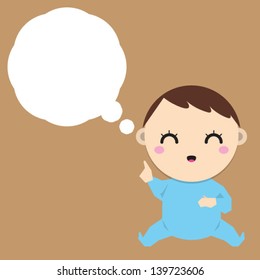 Cartoon baby boy dreaming with a thought bubble.