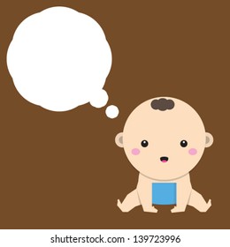 Cartoon baby boy dreaming with a thought bubble.