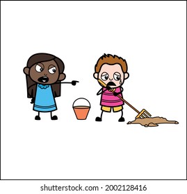 Caricatura Niño recibiendo orden de una niña