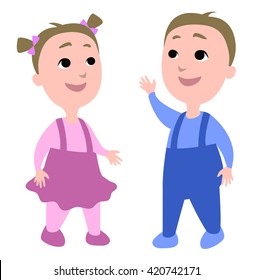 cartoon baby boy and girl isolated on white