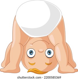 Cartoon baby boy playing upside down