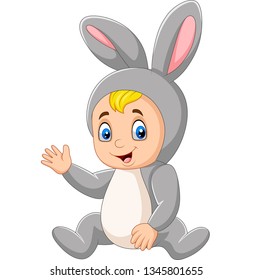Cartoon baby boy wearing easter bunny costume
