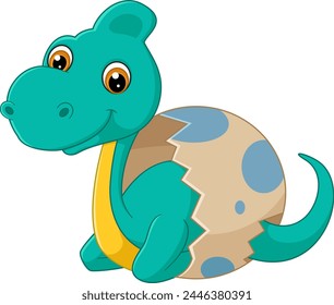 Cartoon baby Brachiosaurus hatching from egg of illustration