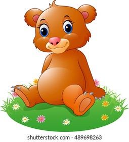 Cartoon baby brown bear sitting