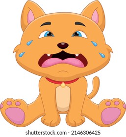 cartoon baby cat crying on white background