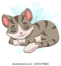Cartoon baby cat sleeping on white background