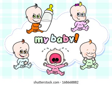 cartoon baby characters on a white cloud