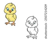 cartoon baby chick drawing with line art style. simple design outline style. hand drawn, color style. easy to edit. baby chick vector illustrations