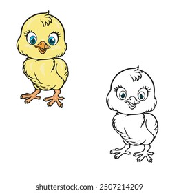 cartoon baby chick drawing with line art style. simple design outline style. hand drawn, color style. easy to edit. baby chick vector illustrations