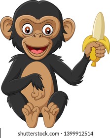 Cartoon baby chimpanzee holding a banana