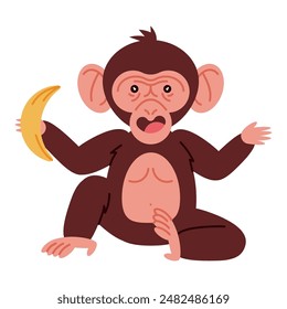cartoon baby chimpanzee holding a banana isolated