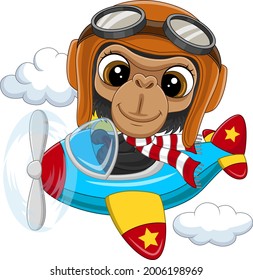 Cartoon baby chimpanzee operating a plane