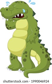 cartoon baby crocodile crying on white background