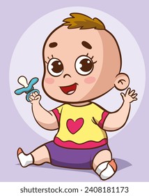 Cartoon baby with different poses. Vector clip art illustration.