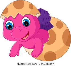 Cartoon baby dimetrodon hatching from egg of illustration