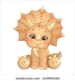 Caricatura de dinosaurio bebé, linda ilustración vectorial triceratops.